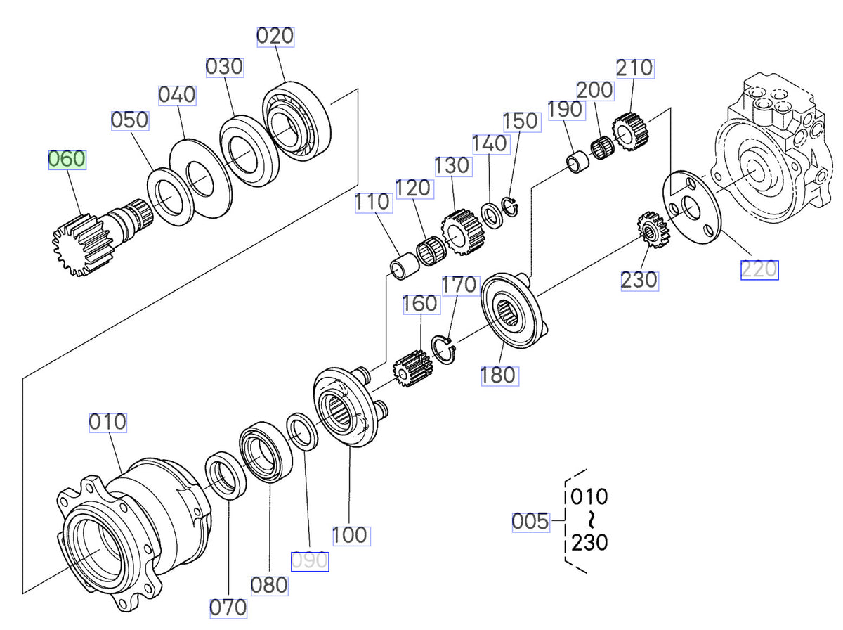 Albero rotazione motore oscillante Kubota RD411-17130 RD411-17100 KX161-3 U45-3 U48-4 - foto 5